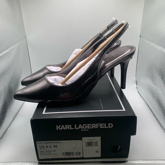 NWB Karl Lagerfeld Rosalyn Slingback Pump dark slate snake print 9.5 M EU 40.5 - Picture 1 of 10